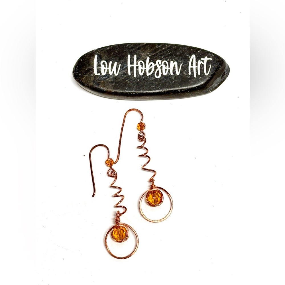 HAND CRAFTED Austrian Crystal Wire Wrapped Copper Modern Dangle Earrings